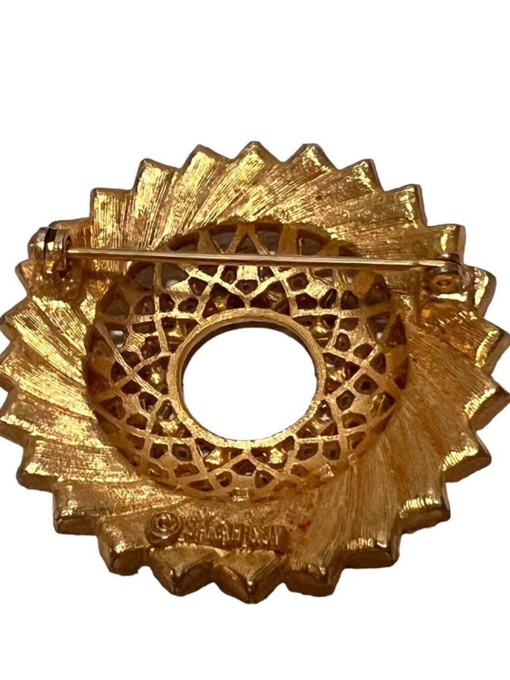 Sarah Cov Signed Vintage Amber Turquoise Rhinestone Gold Costume Brooch Pin - Picture 5 of 9